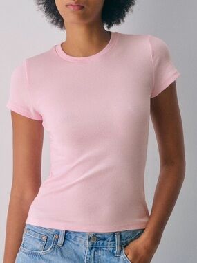 Jo & Co| NEW Light Pink Soft Casual Crewneck Short Cap Sleeve T-Shirt Sz L NWT